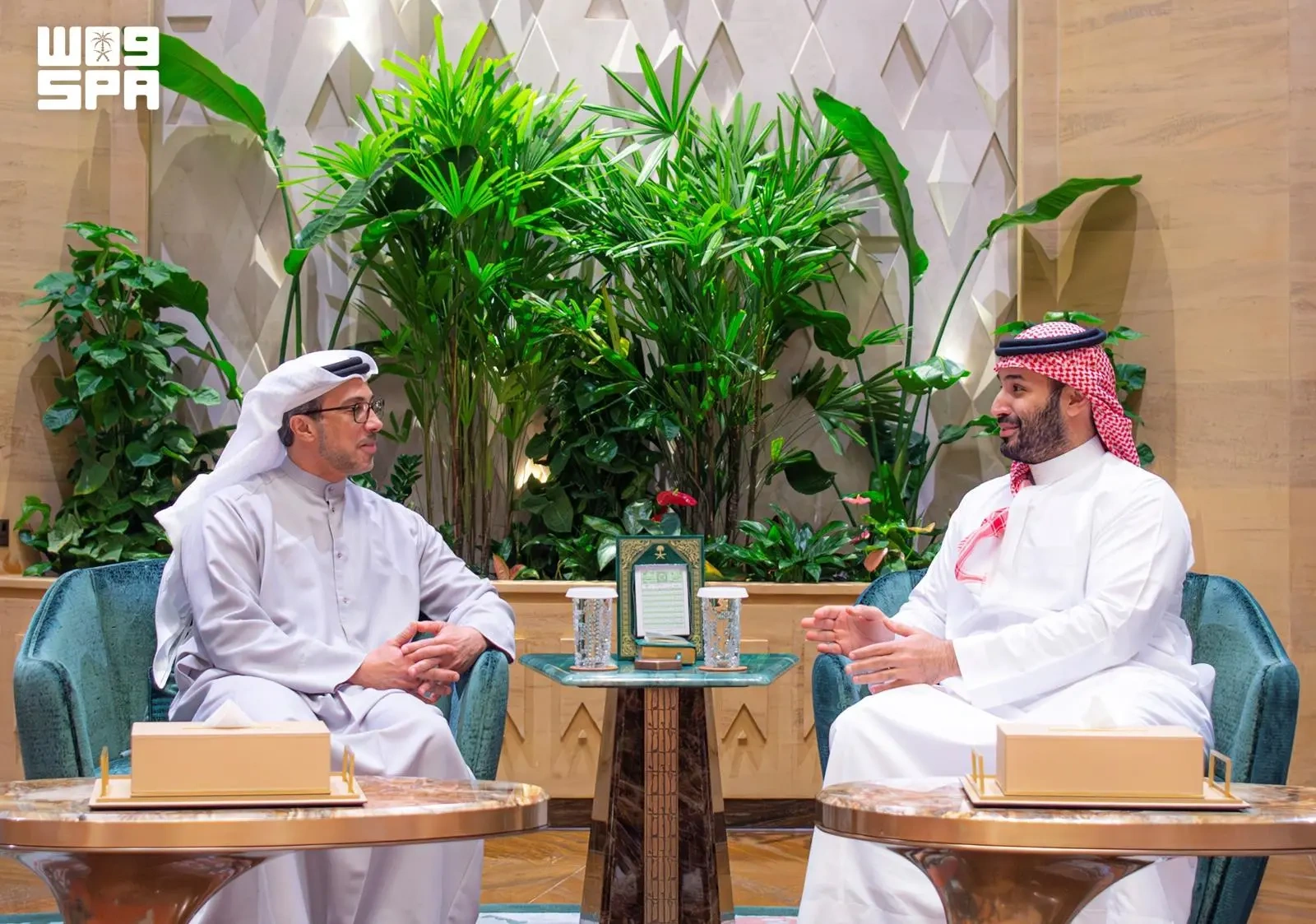 ولي العهد يلتقي الشيخ منصور بن زايد آل نهيان 