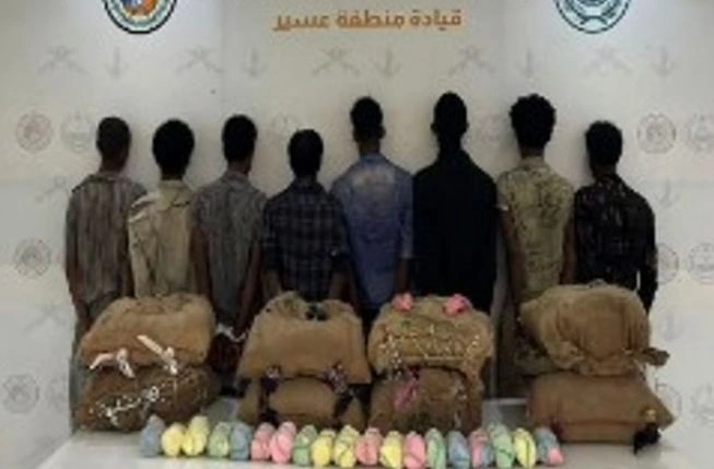 القبض على 8 إثيوبيين لتهريبهم 160 كيلوجراما من القات المخدر بعسير
