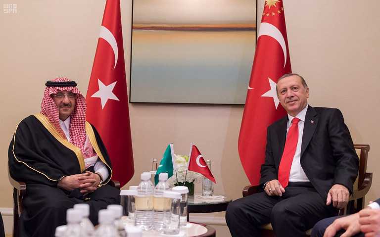 ولي العهد يبحث العلاقات الثنائية وأوضاع الشرق الأوسط مع الرئيس التركي