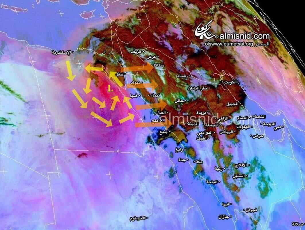 المسند : العاصفة مدار تسير نحو السعودية أسرع مما هو متوقع وهذه أول منطقة تستقبلها