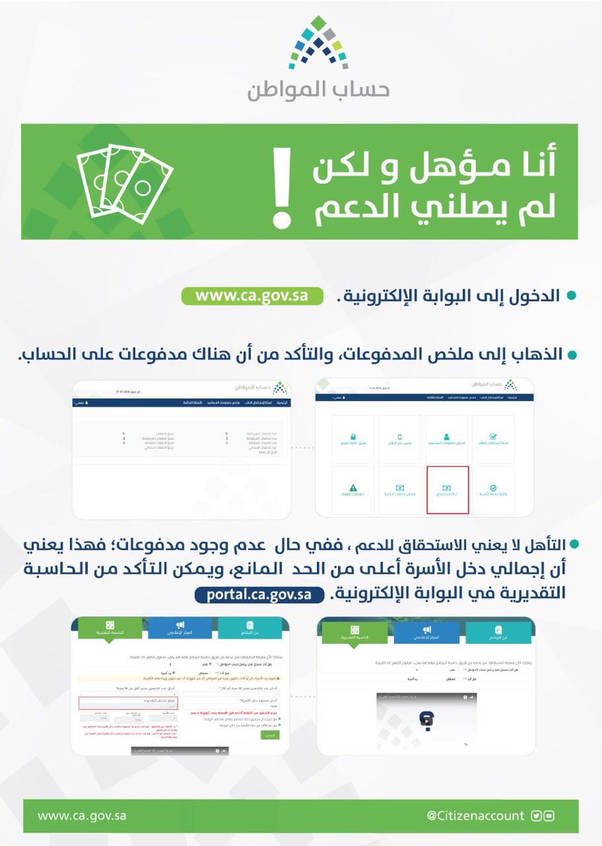 إنفوجرافيك.. في حال كنت مؤهلًا ولم يصلك دعم برنامج ⁧حساب المواطن