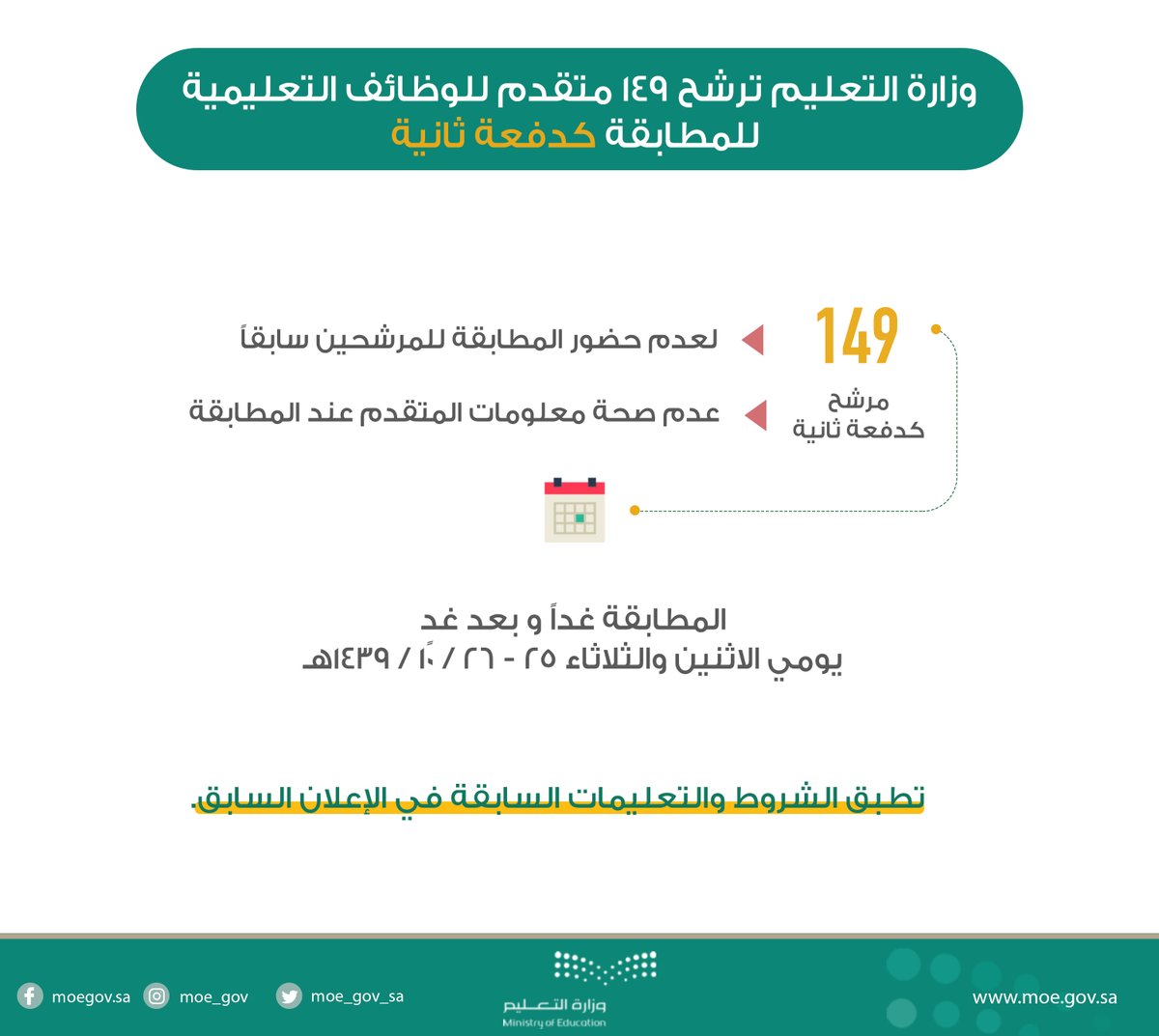 بالأسماء .. وزارة التعليم تدعو 149 مرشحًا على الوظائف التعليمية للمطابقة
