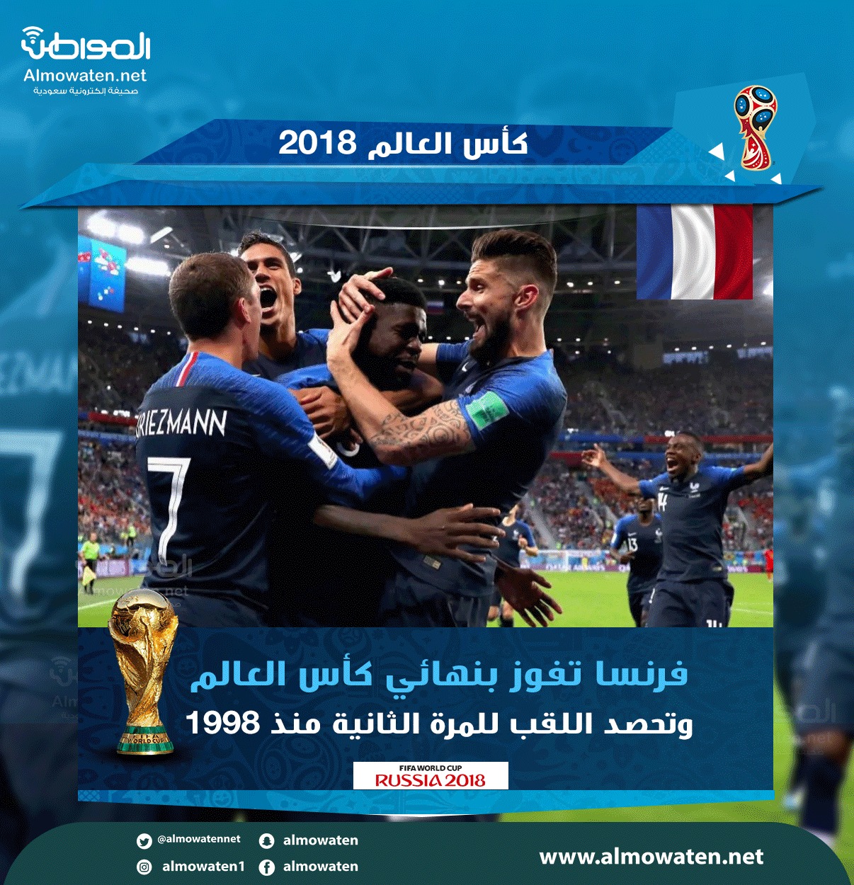فرنسا تُحطم أحلام كرواتيا برباعية.. وتتوج بكأس العالم 2018