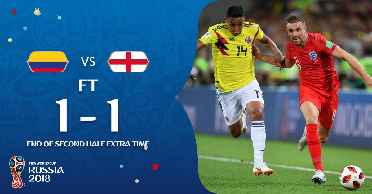 كولومبيا ضد إنجلترا .. نهاية الأشواط الإضافية بالتعادل الإيجابي