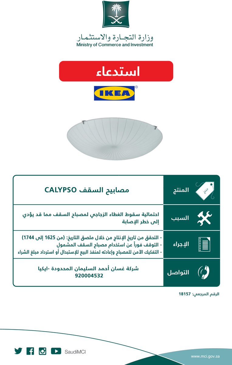 التجارة: توقفوا فورًا عن استخدام مصابيح السقف CALYPSO من إيكيا