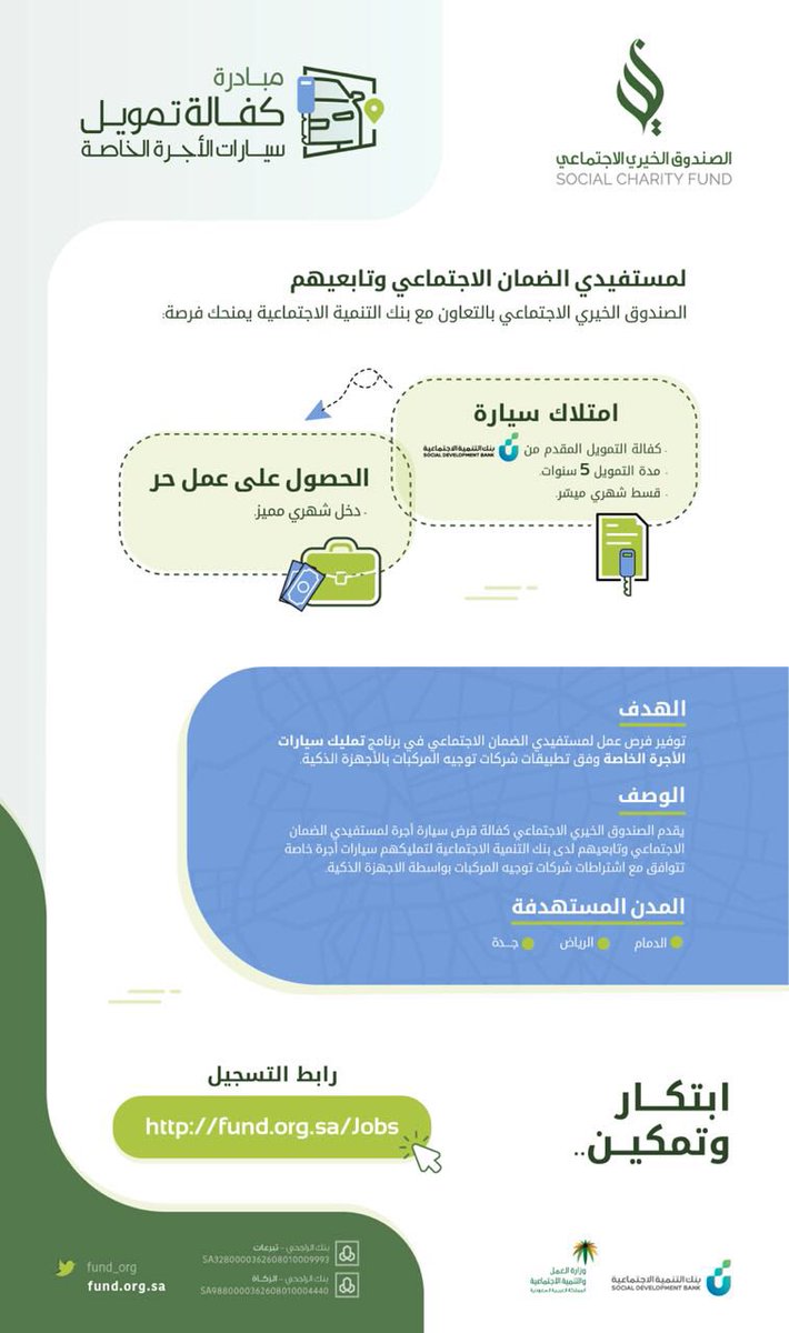 مبادرة لكفالة تمويل سيارات الأجرة الخاصة لمستفيدي الضمان وتابعيهم