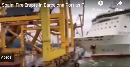 فيديو.. اصطدام عبارة طولها 200م برافعة يحرق ميناءً إسبانيًا