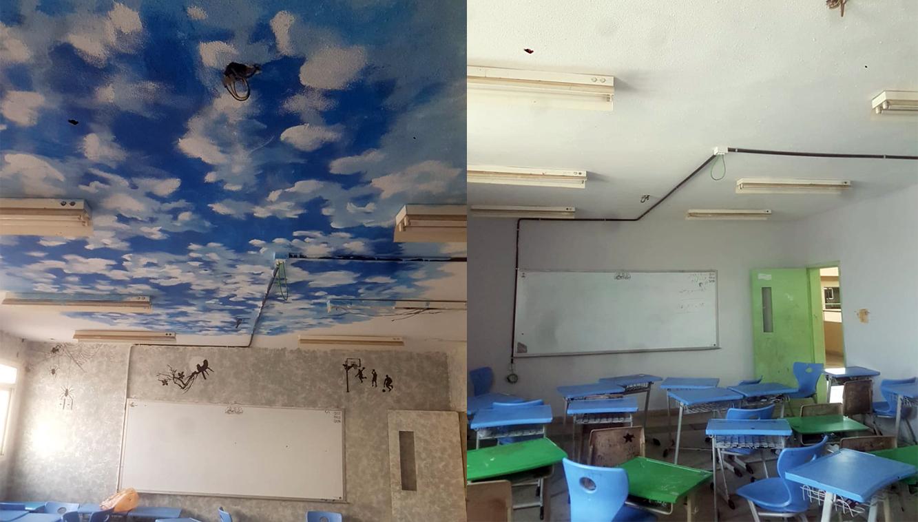 صور.. المعلم الألمعي يُعيد أمجاده بعد 23 عامًا ليحول فصله إلى سماء وغيوم