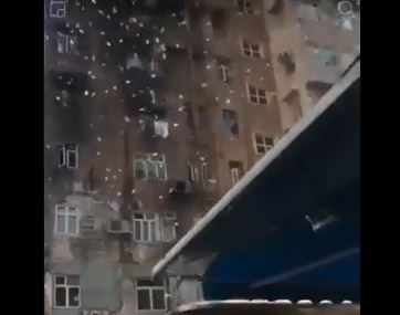 فيديو.. ثري ينثر آلاف الدولارات من فوق بناية شاهقة