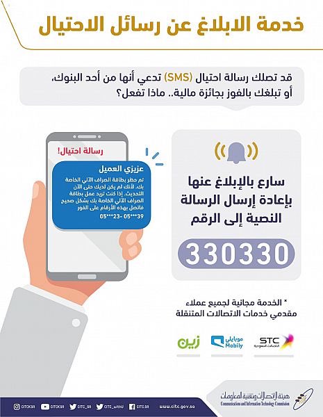 #هيئة_الاتصالات_وتقنية_المعلومات تخصص رقماً للإبلاغ عن رسائل الاحتيال