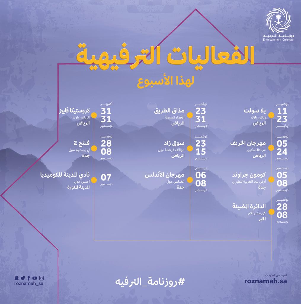 فعاليات تشكيلية ومسرحية وعروض حية في روزنامة الترفيه نهاية الأسبوع