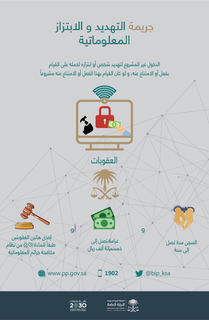 النيابة العامة توضح عقوبة جرائم التهديد والابتزاز المعلوماتية