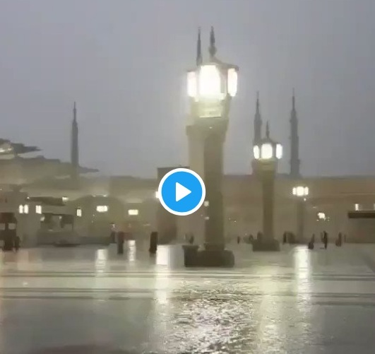 فيديو.. أمطار غزيرة على المسجد النبوي فجر اليوم