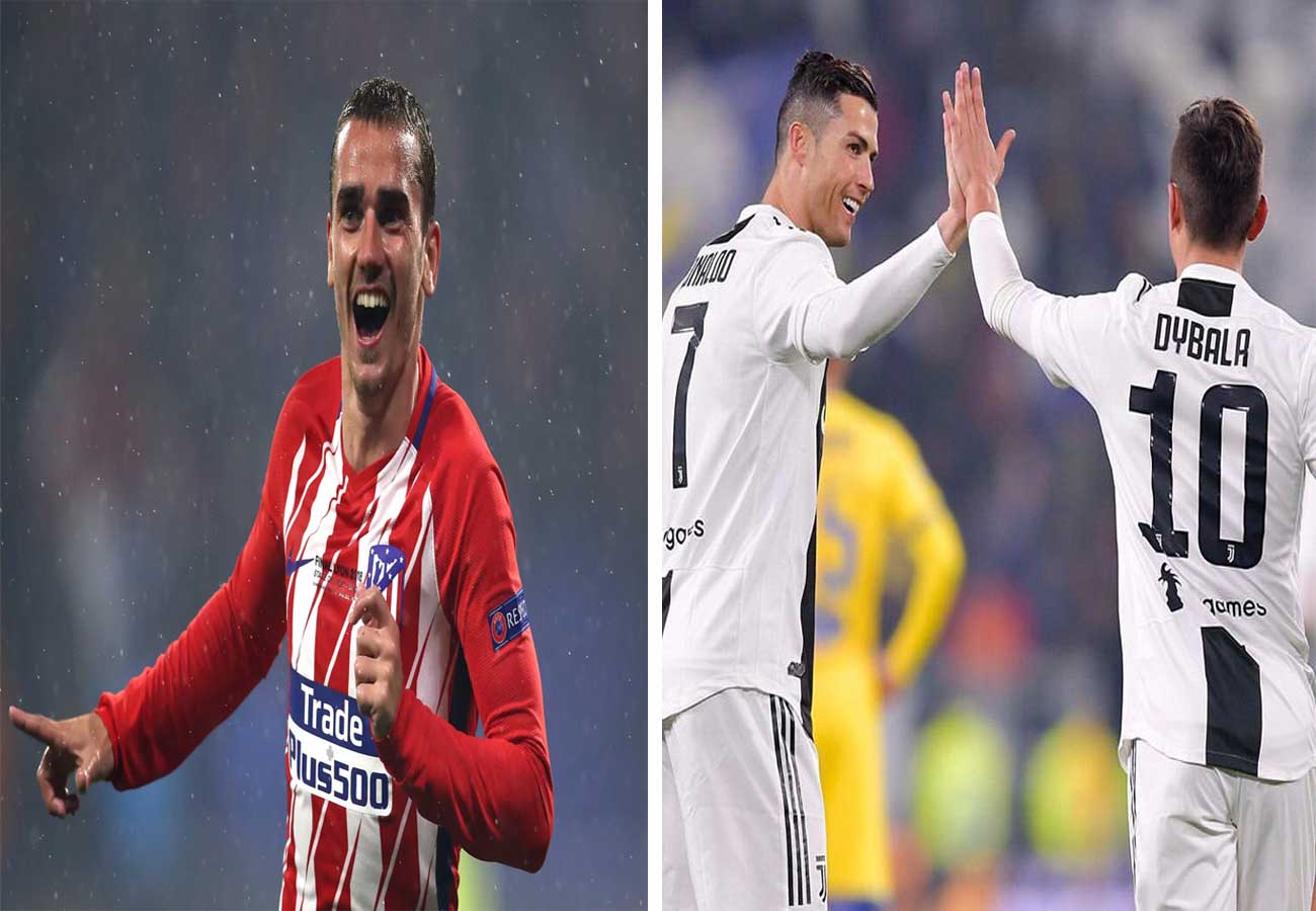 أتلتيكو مدريد ضد يوفنتوس .. ثنائية رونالدو وديبالا تصطدم بتألق غريزمان