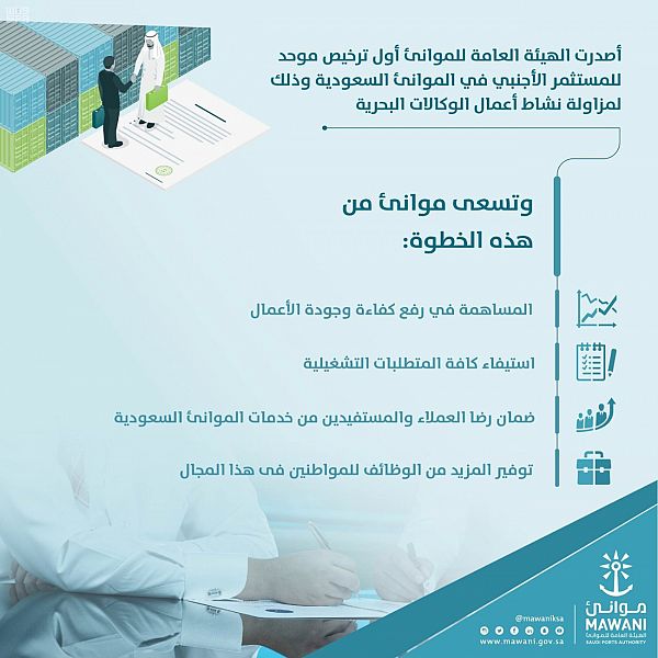 إصدار أول ترخيص موحد للمستثمر الأجنبي بالموانئ السعودية