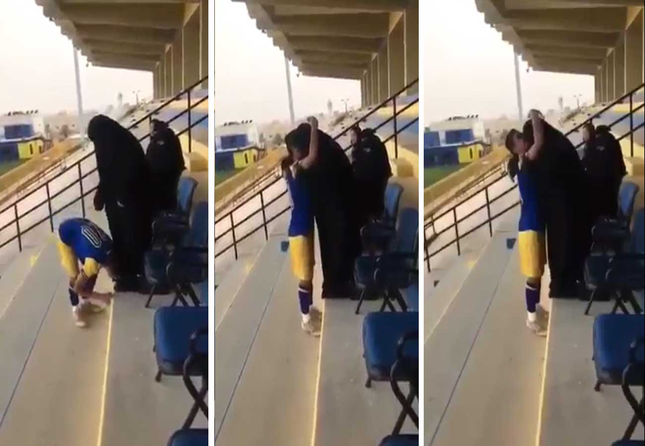 فيديو.. لاعب #النصر الشاب يُقبل قدم والدته بعد الفوز على الليوث