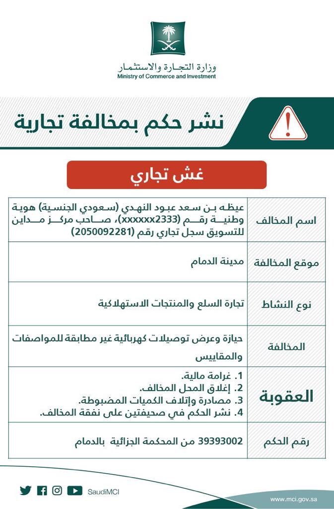 مركز تجاري بالدمام عرض مواد كهربائية خطرة فانتهى أمره بالتشهير