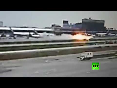 فيديو.. لحظة اشتعال النيران في الطائرة الروسية المنكوبة