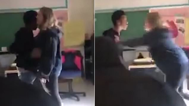 فيديو.. لقطات صادمة لمشاجرة وتبادل لكمات بين طالب ومعلمته