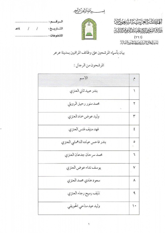 إعلان أسماء المرشحين والمرشحات على وظيفة مراقب مساجد بالشمالية | موقع  المواطن الالكتروني للأخبار السعودية والخليجية والدولية