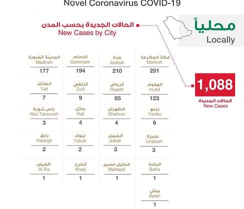 توزيع حالات كورونا الجديدة .. مكة المكرمة 251 حالة