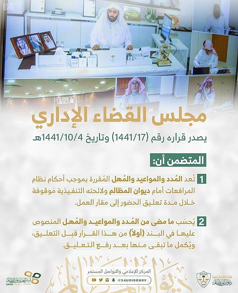 القضاء الإداري: عدم احتساب أيام تعليق العمل ضمن المواعيد والمُهل المقررة بنظام المرافعات