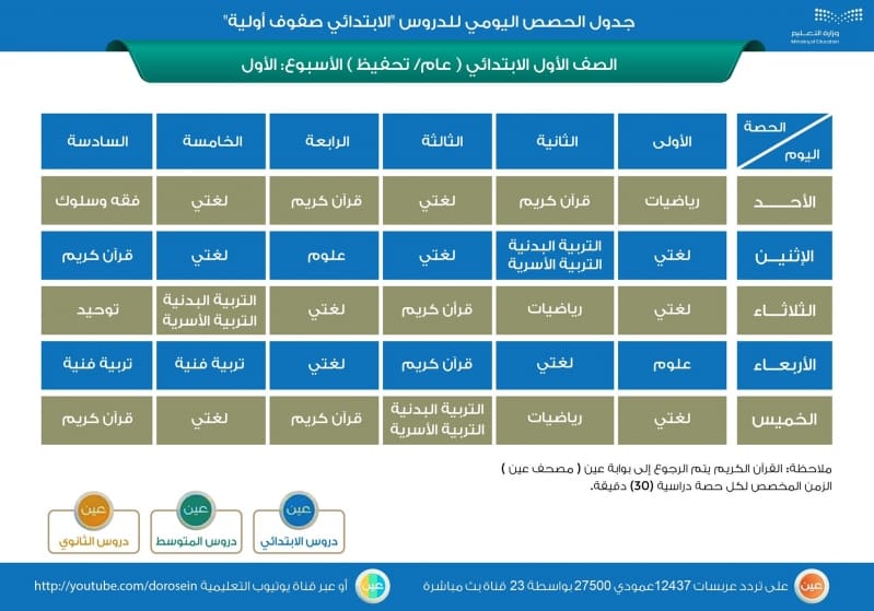 منصة مدرستي جدولي اليومي