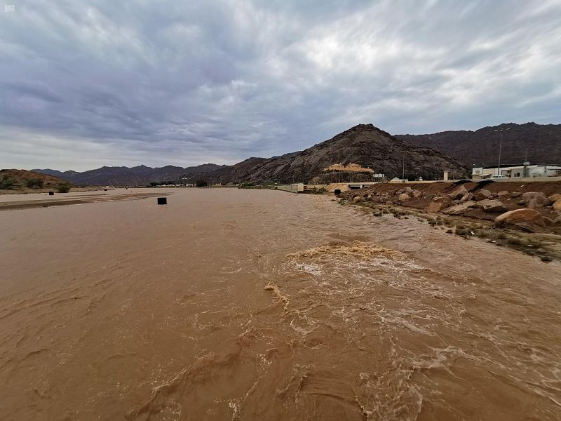 صور.. سيل وادي نجران يواصل الجريان