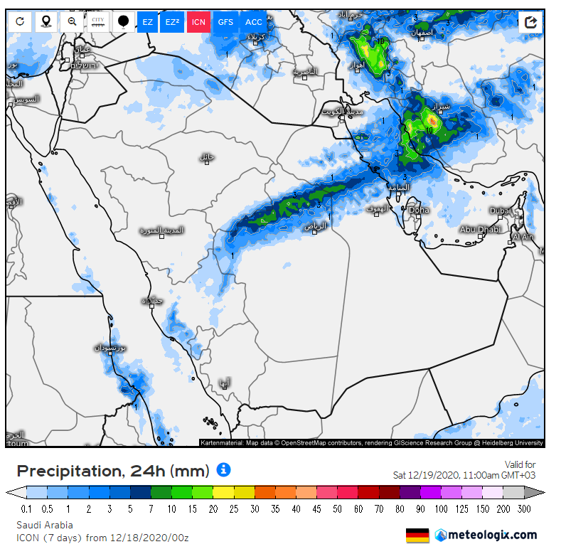 المسند : خريطة الأمطار تمتد من الرياض إلى الشرقية