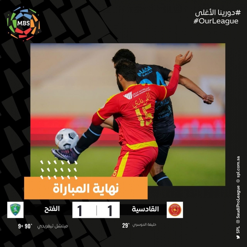 تعادل قاتل للفتح ضد القادسية في دوري محمد بن سلمان 4 القادسية ضد الفتح