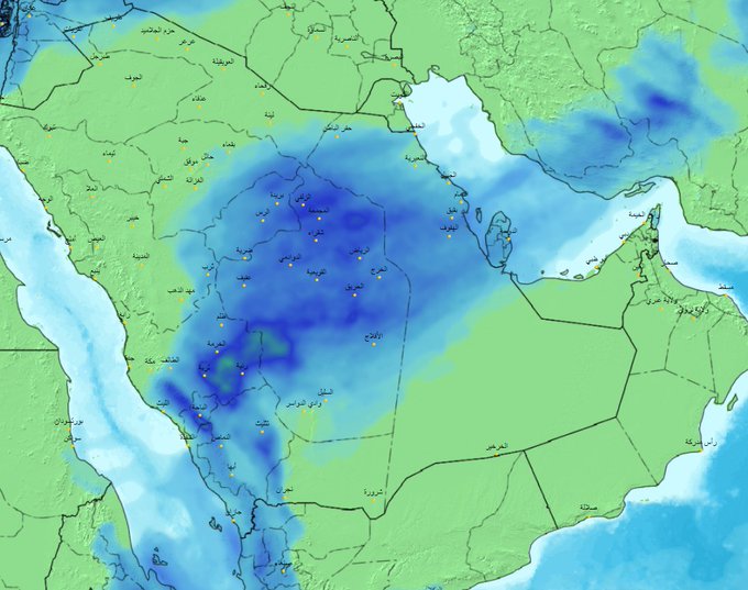 خريطة الأمطار المتوقعة اليوم