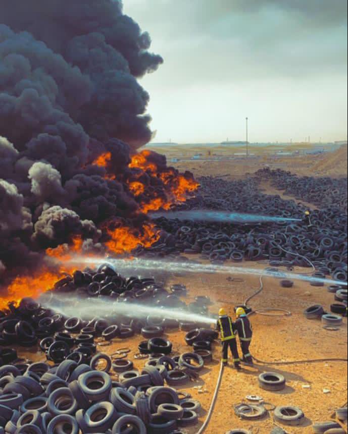 حريق في إطارات مركبات بأرض فضاء في الرياض