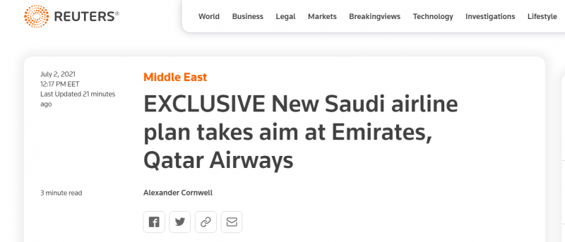 رويترز شركة الطيران السعودية الجديدة تزيد من المنافسة الإقليمية 