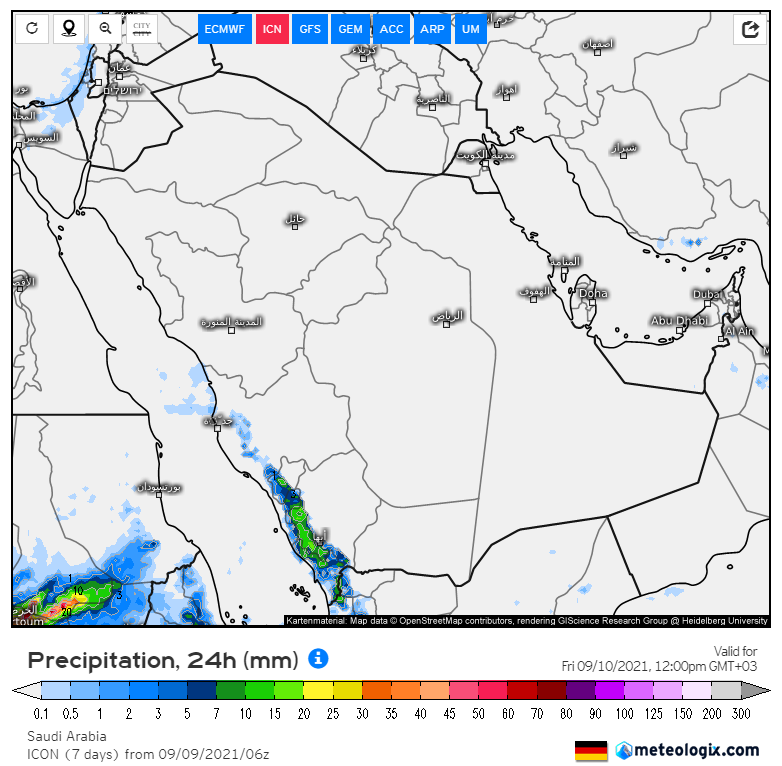 المسند ينشر خريطة الأمطار المتوقعة اليوم