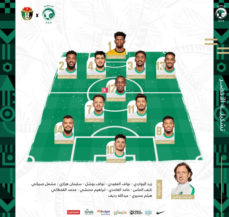 تشكيلة السعودية لمواجهة الأردن 
