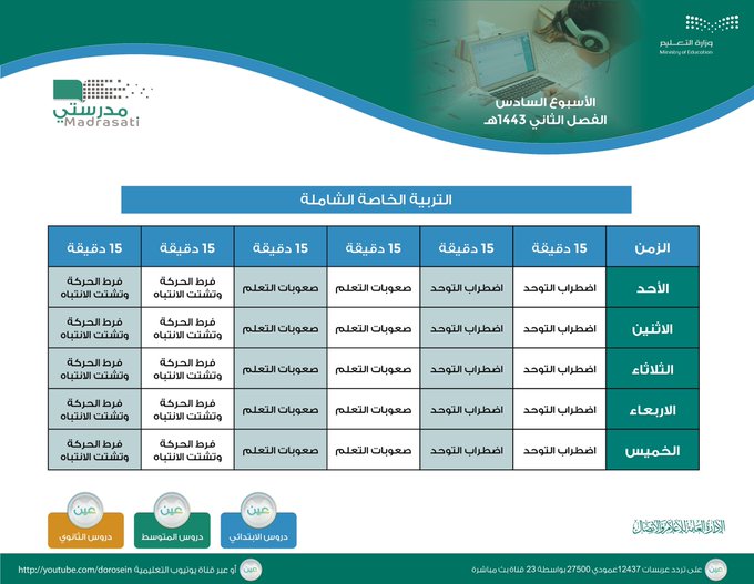 التعليم تنشر جداول دروس حصص الأسبوع السادس على قنوات عين - المواطن