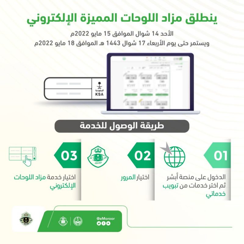 المرور: طرح مزاد اللوحات الإلكتروني غدًا و3 خطوات للوصول للخدمة - المواطن
