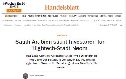 صحيفة نيوم الألمانية مدينة المستقبل الخيالية في السعودية 