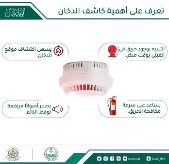 الدفاع المدني يوضح أهمية كاشف الدخان للوقاية من الحرائق