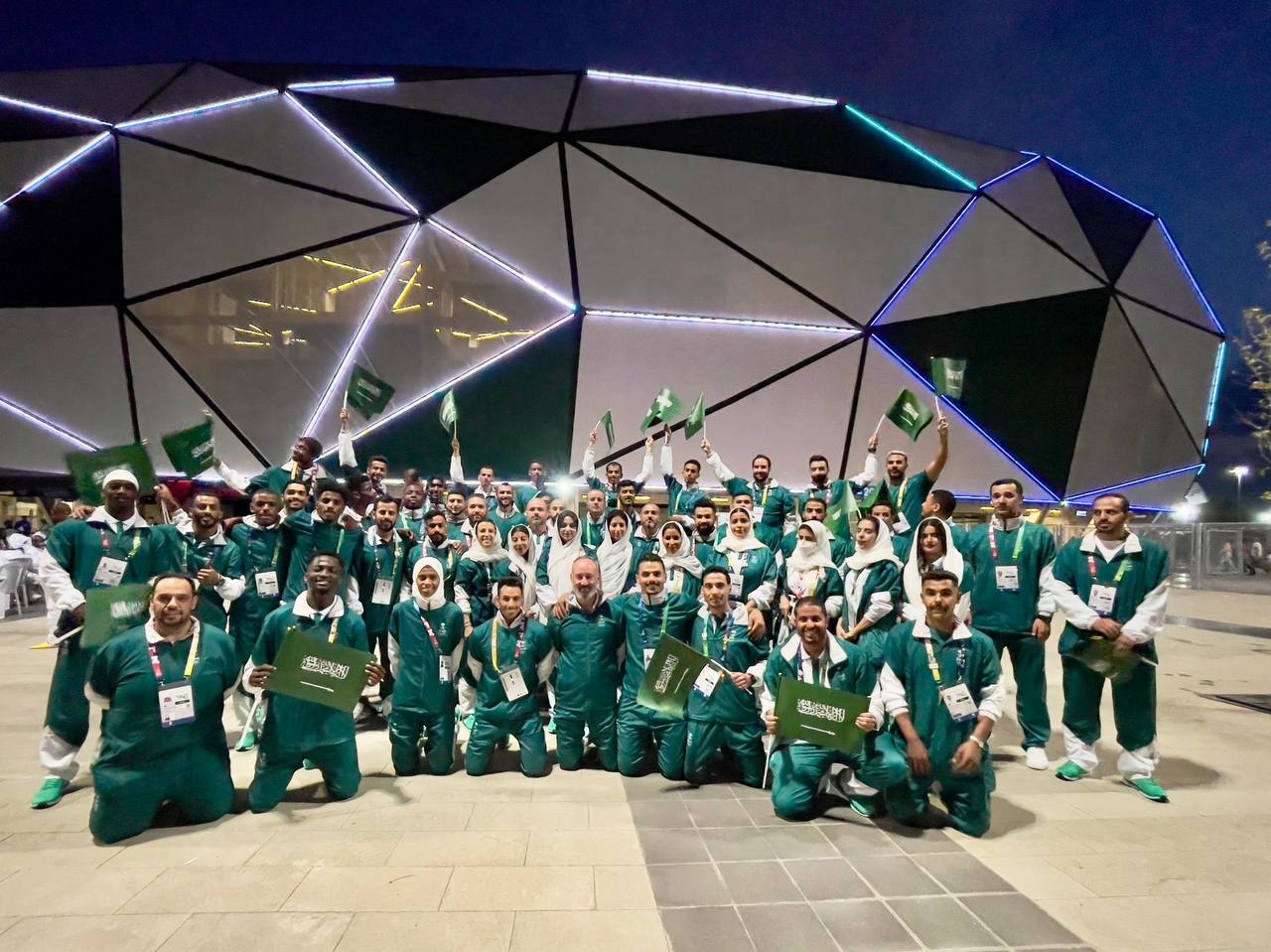 لحظة دخول بعثة السعودية المشاركة في دورة الألعاب الإسلامية