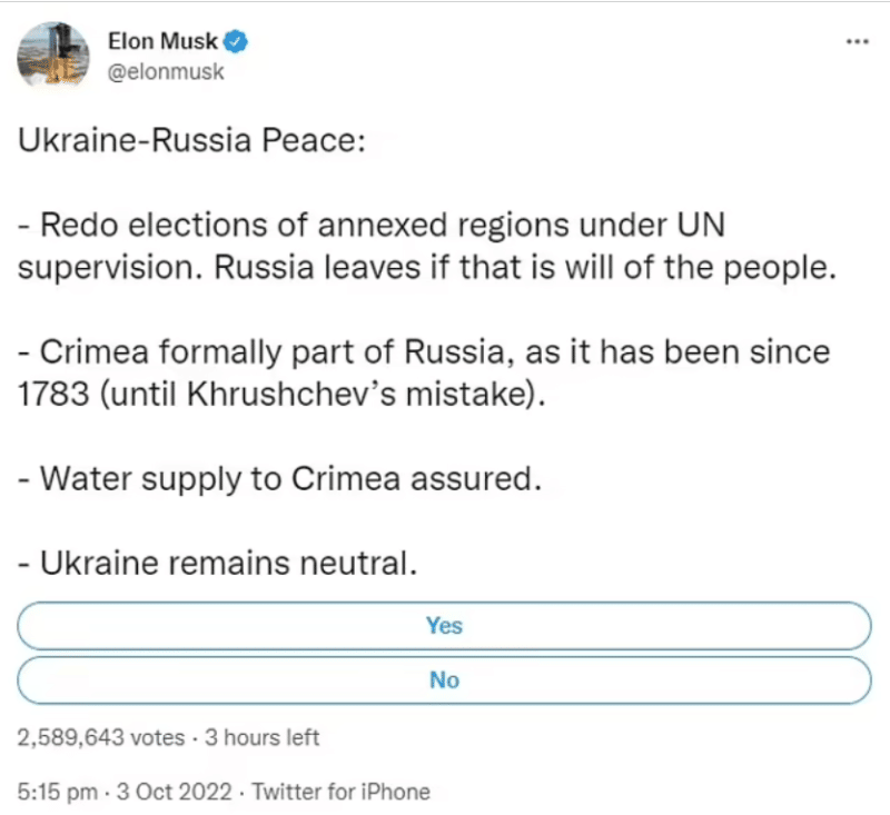 روسيا تدعم خيار اقتراح إيلون ماسك 