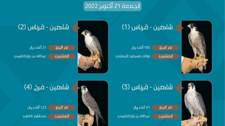 بيع 4 صقور بمبلغ 290 ألف ريال