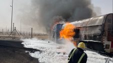 حريق ناقلة وقود في نجران ووفاة سائقها