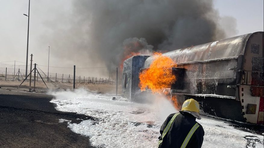 حريق ناقلة وقود في نجران ووفاة سائقها
