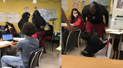 معلم أمريكي يعتدي على طالب بطريقة وحشية