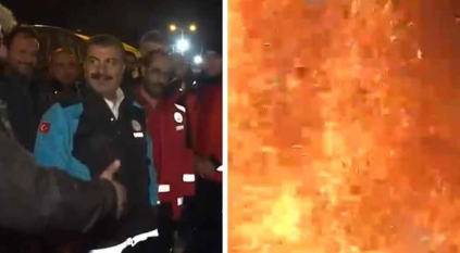 لحظة انفجار مدفأة في وجه وزير الصحة التركي