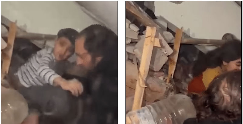 لحظة إنقاذ شقيقين من تحت أنقاض الزلزال وسط فرحة عارمة من ذويهما