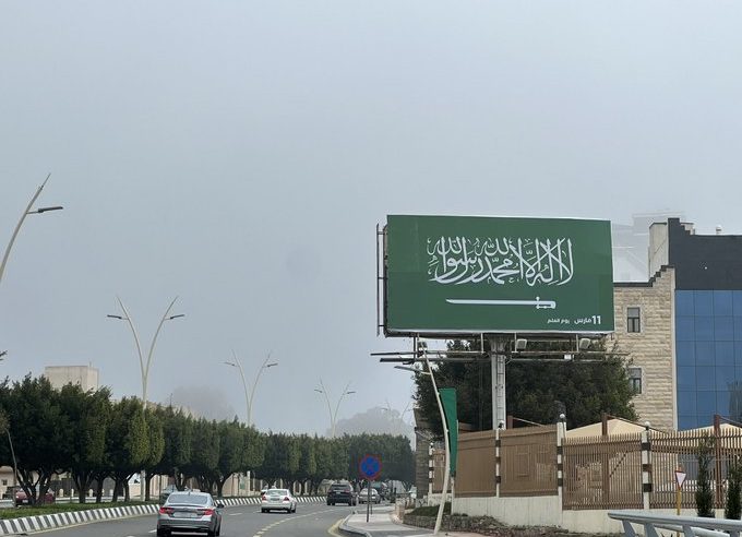 طرق وميادين الباحة تتوشّح باللون الأخضر في يوم العلم