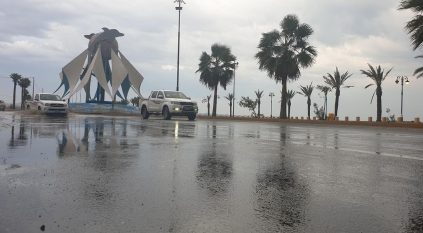 أمطار غزيرة وتساقط لحبات البرد على محافظة أملج