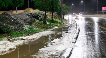 لقطات لجريان أنهار من البرد في الطائف